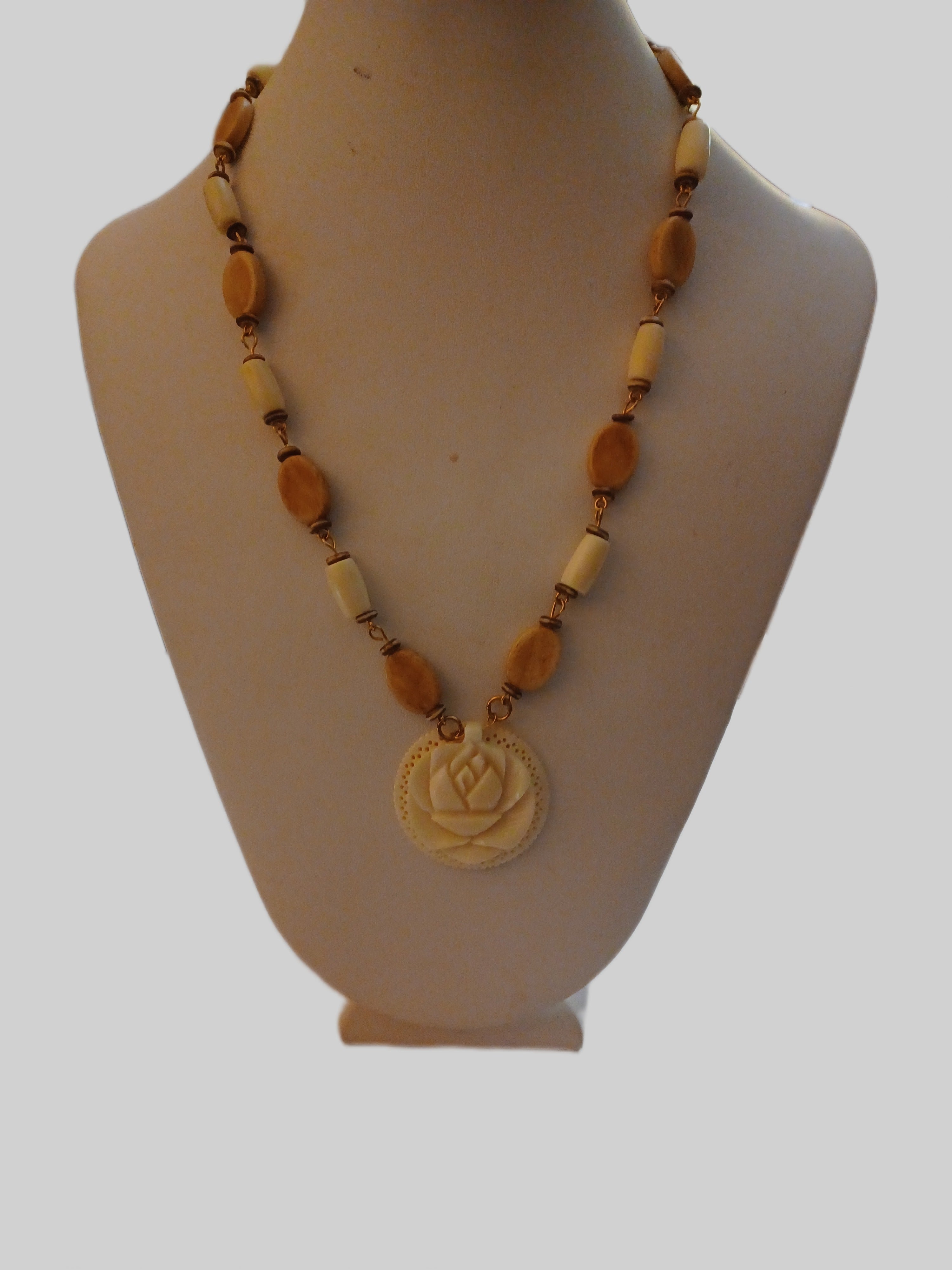 Bone Necklace - Gold Plated - White Bone Rose