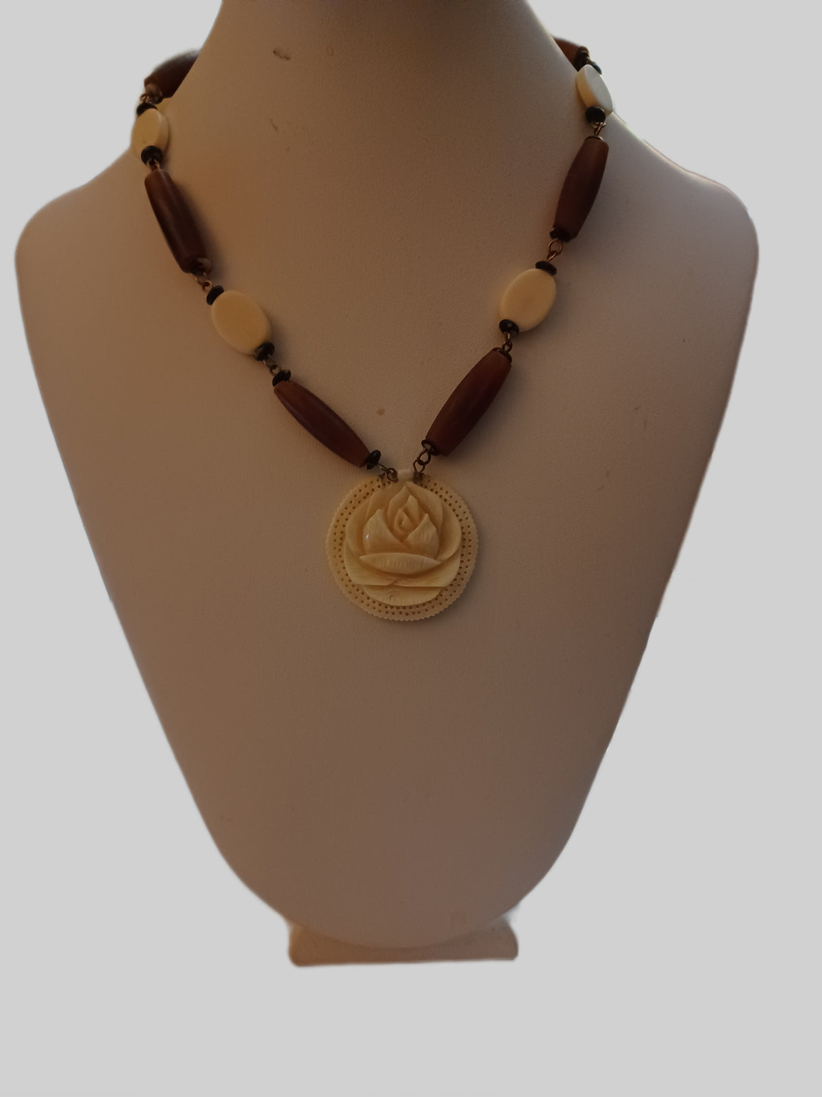 Bone and Horn Necklace - Bone Rose Pendant