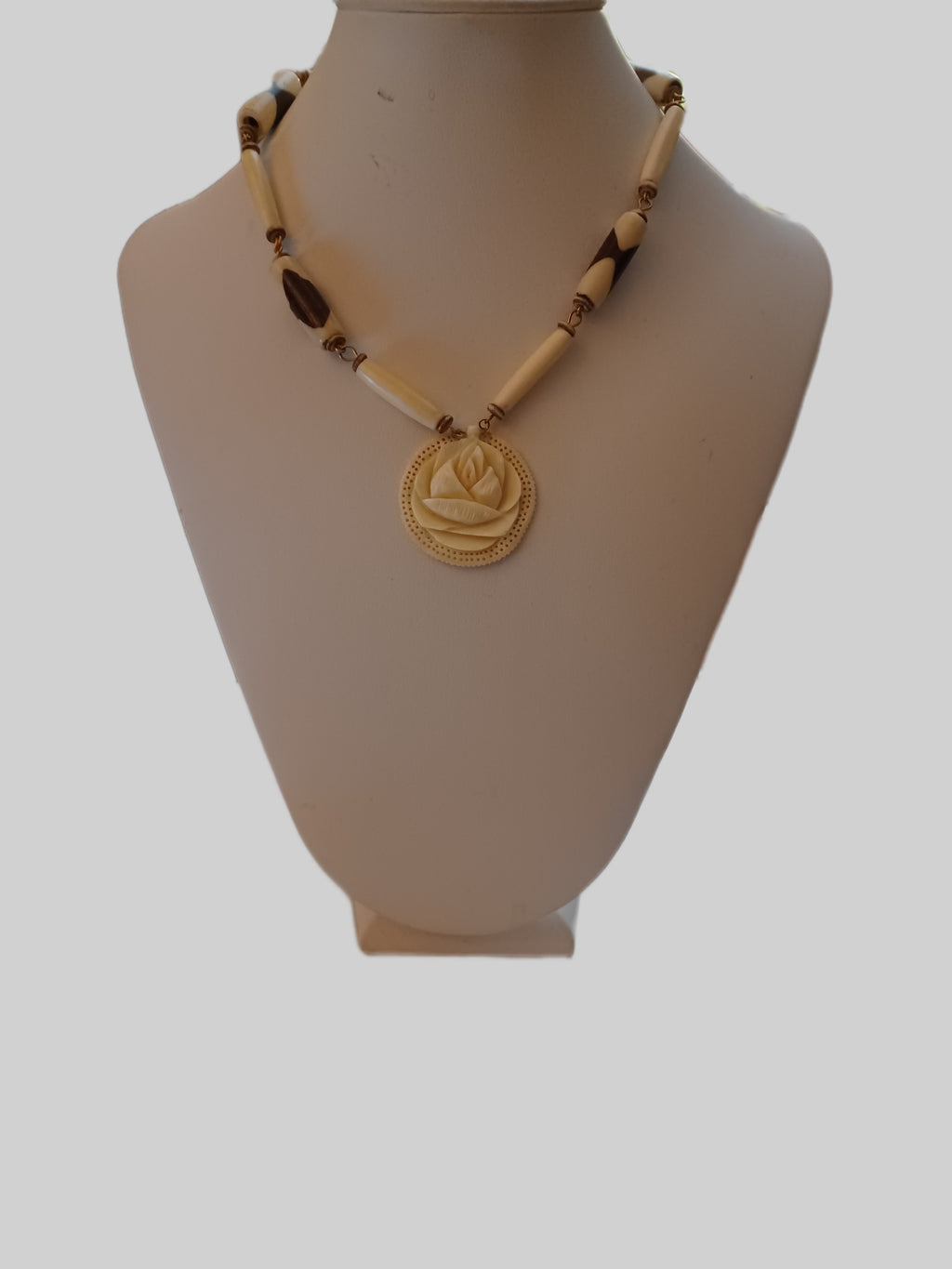 Bone Necklace - Rose Pendant