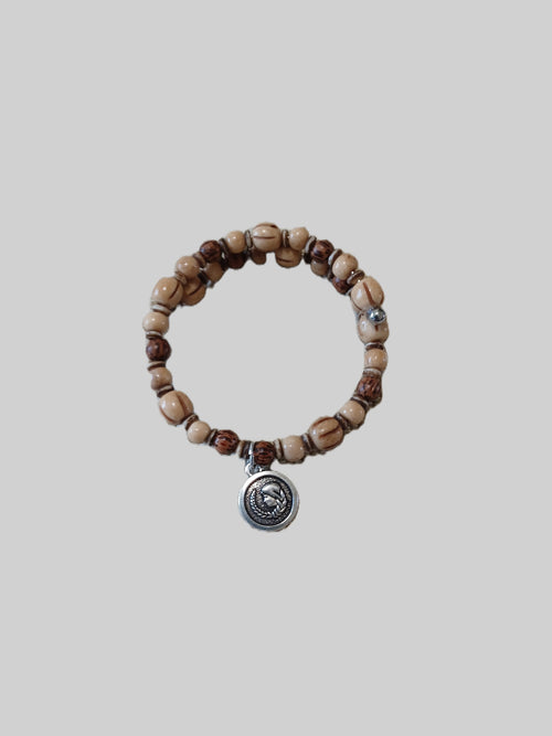 Bone and Wood Beaded Bracelet - Virgo Zodiac Charm