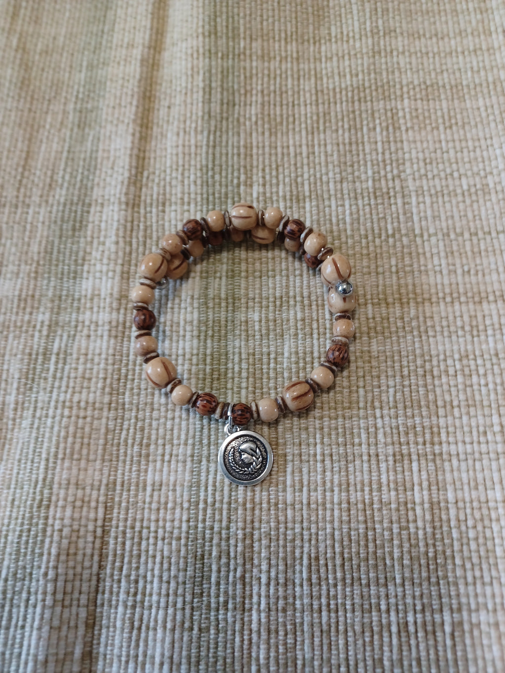 Bone and Wood Beaded Bracelet - Virgo Zodiac Charm