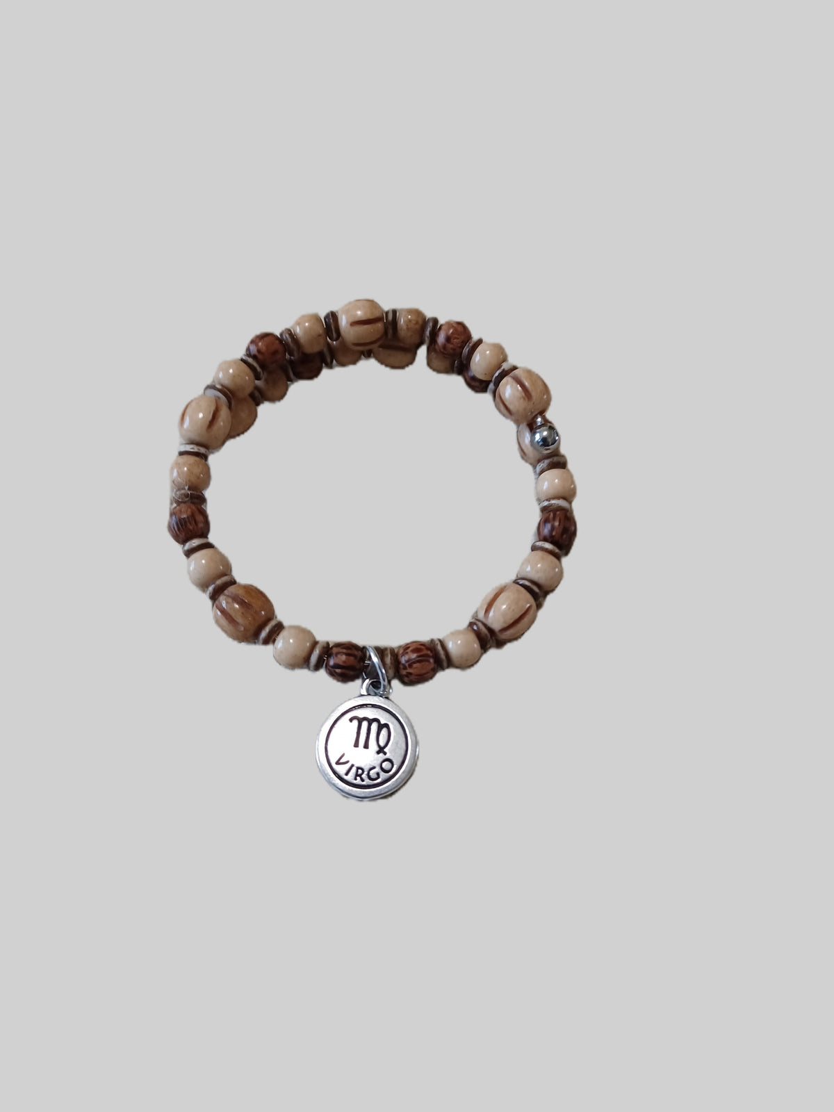 Bone and Wood Beaded Bracelet - Virgo Zodiac Charm