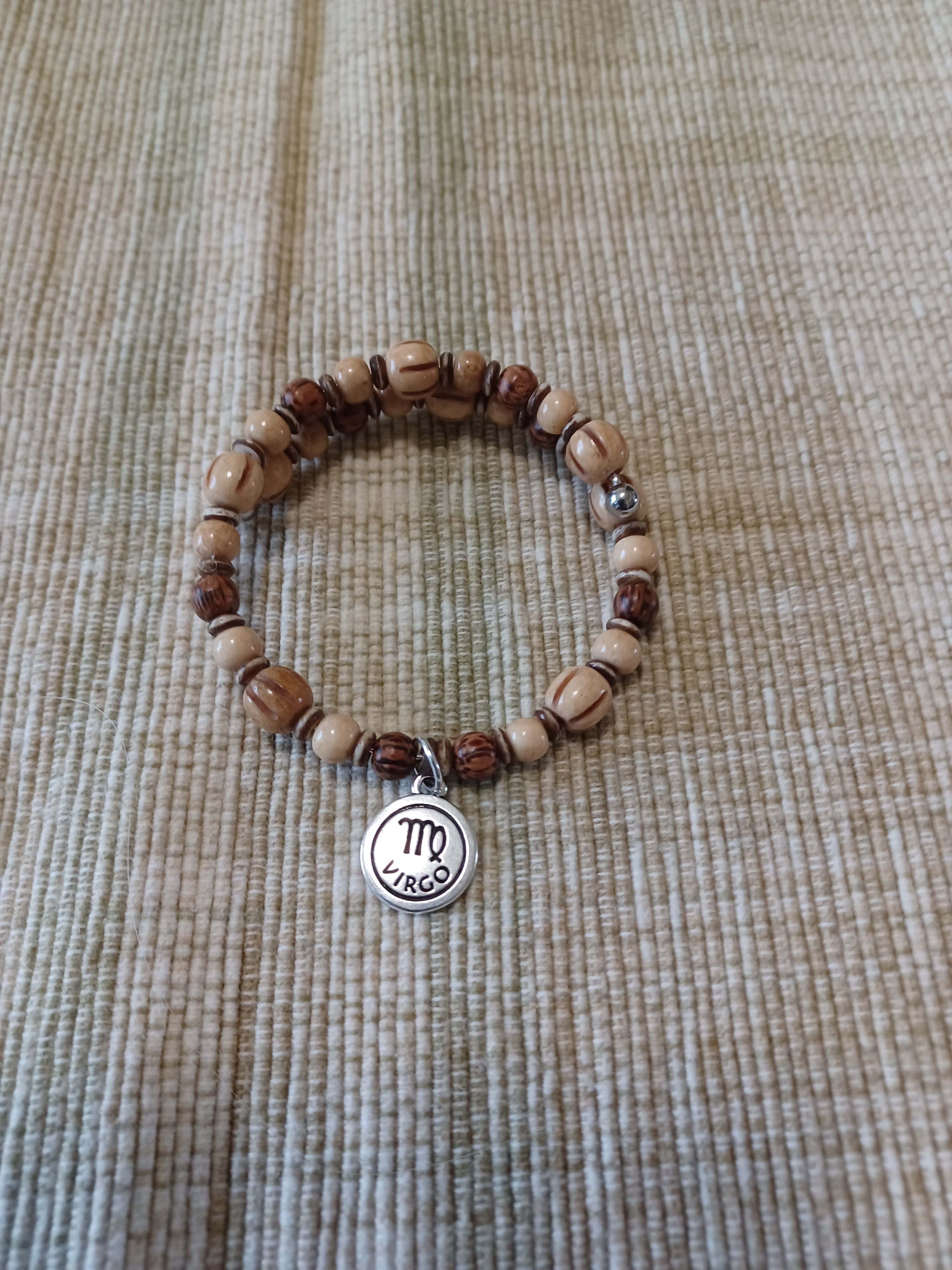 Bone and Wood Beaded Bracelet - Virgo Zodiac Charm