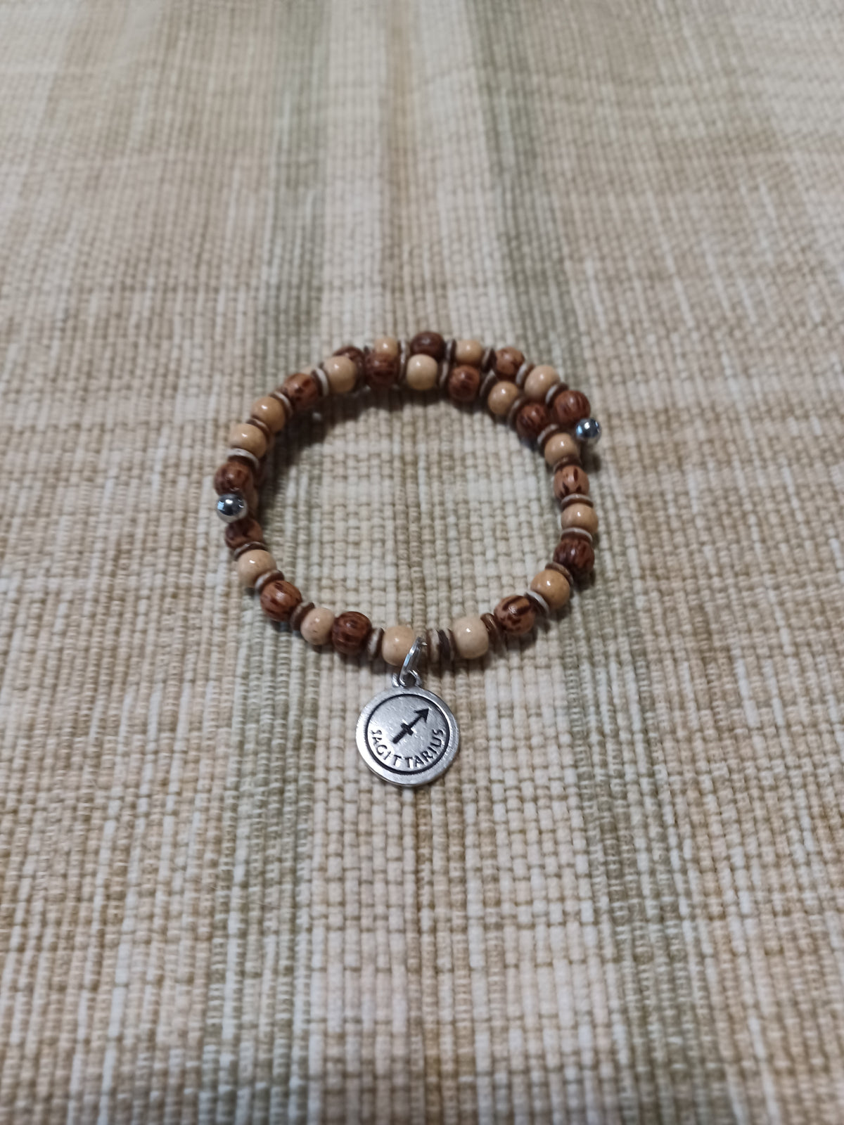 Bone and Wood Beaded Bracelet - Sagittarius Zodiac Charm
