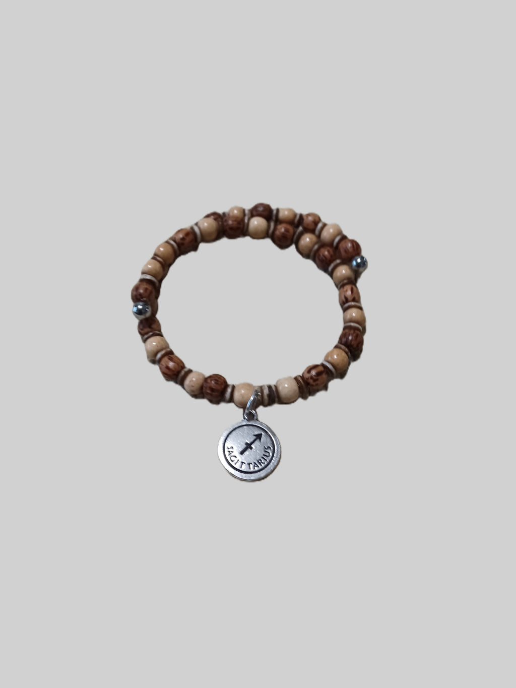 Bone and Wood Beaded Bracelet - Sagittarius Zodiac Charm