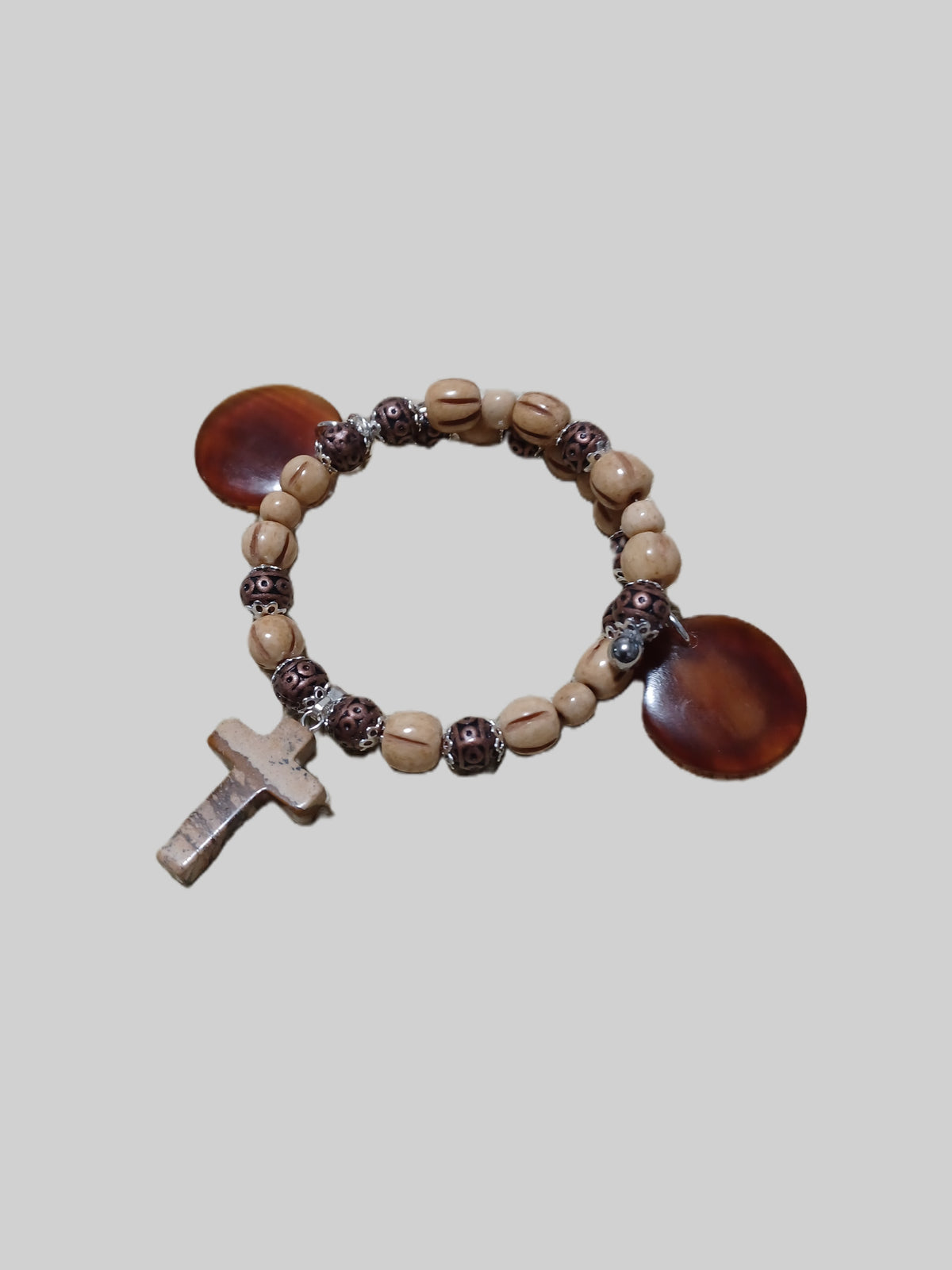 Bone Bracelet - Gemstone Cross Charm