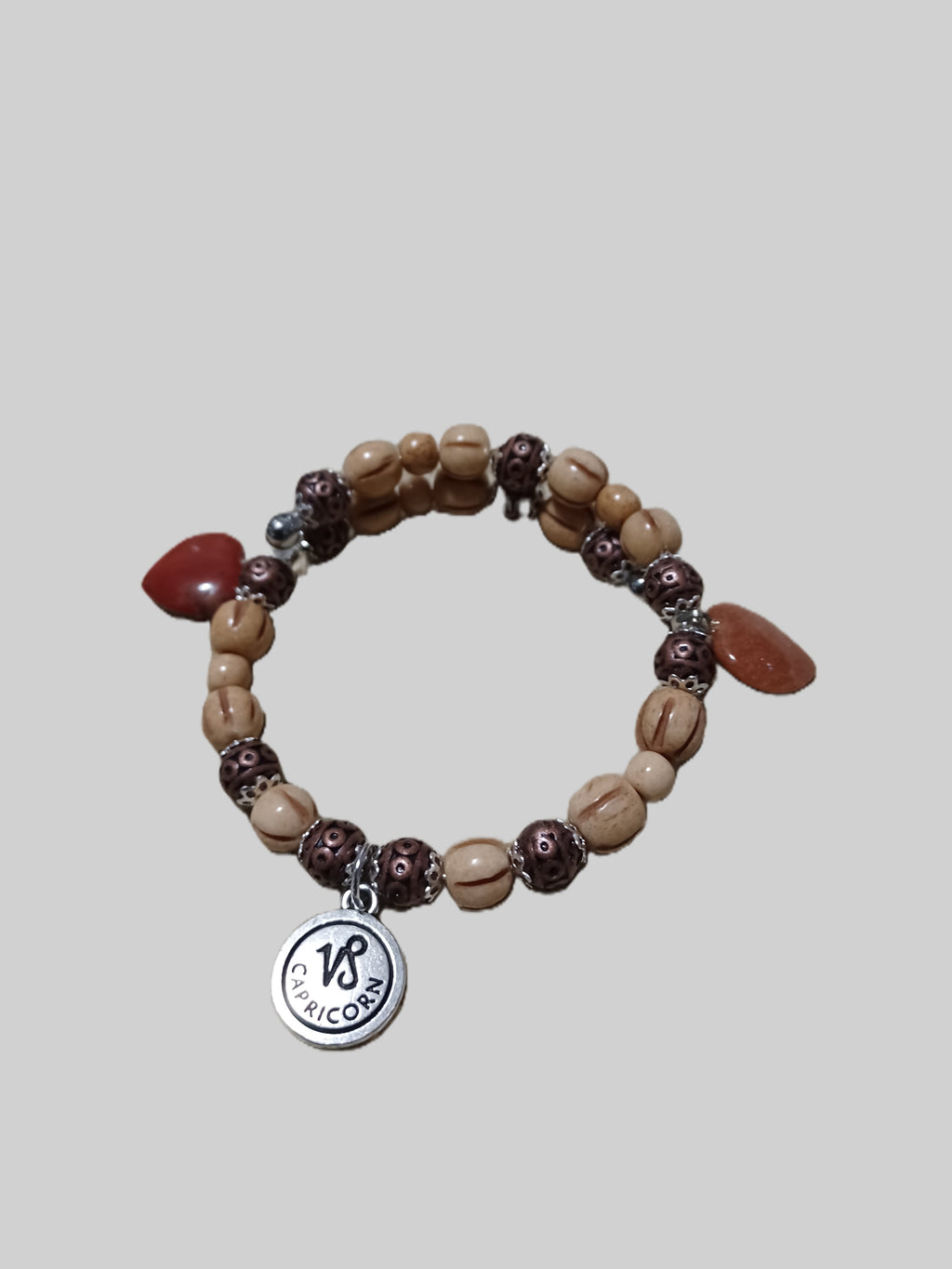 Bone Bracelet - Capricorn Zodiac & Heart Charms