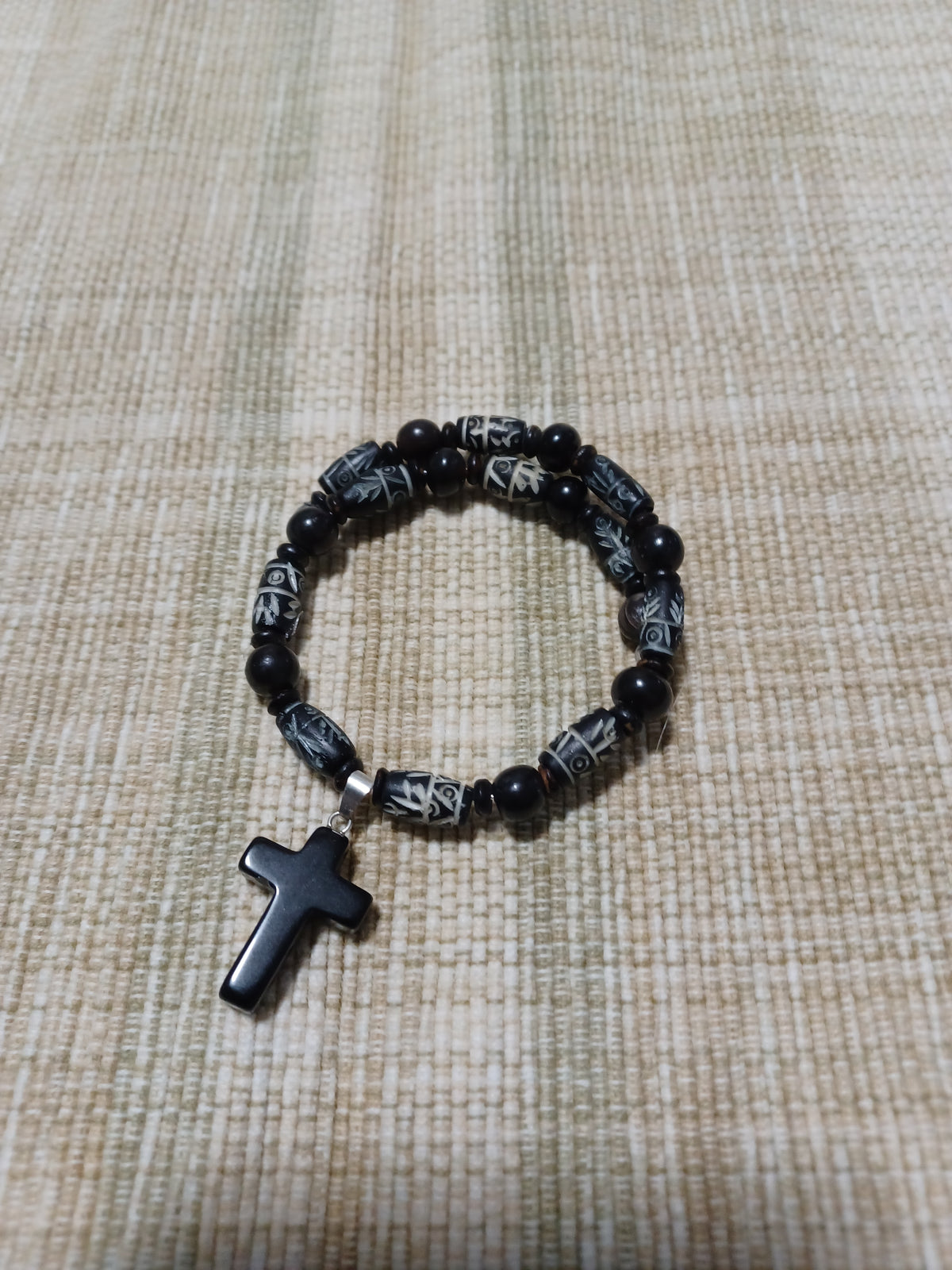 Bone Bracelet - Gemstone Cross Charm