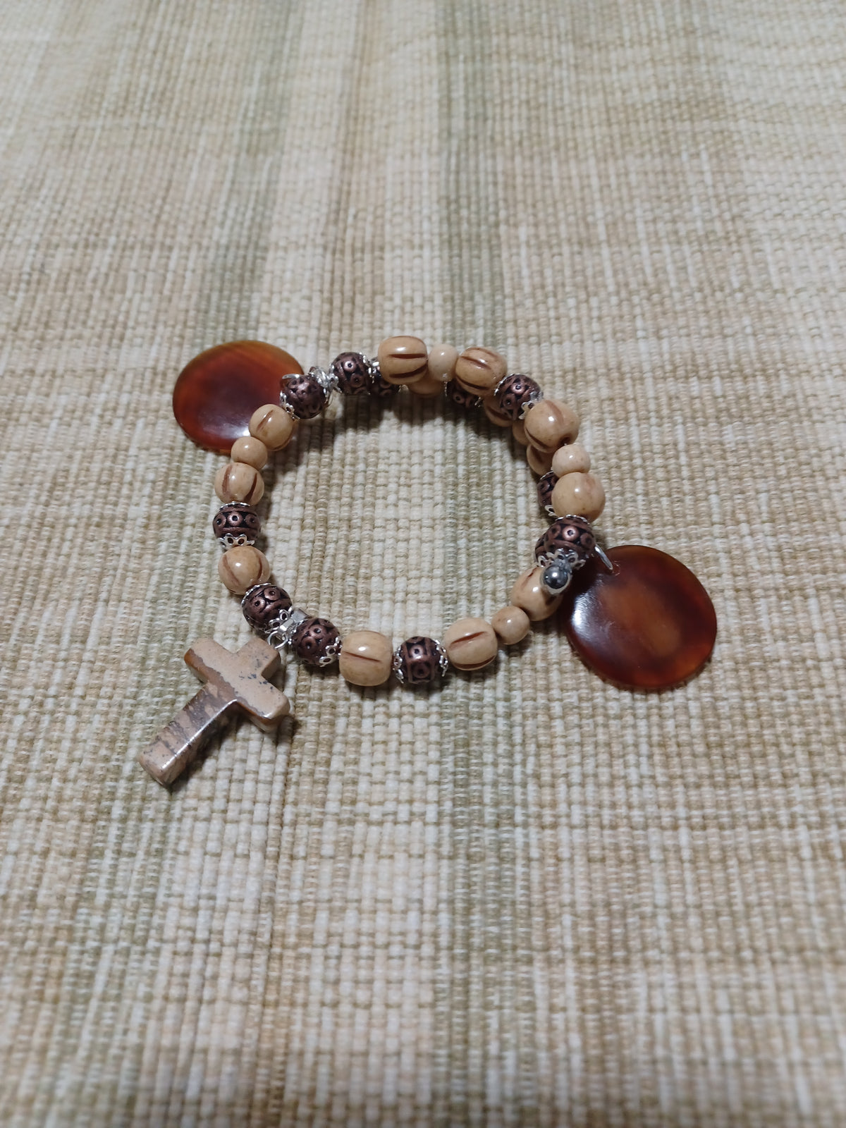 Bone Bracelet - Gemstone Cross Charm