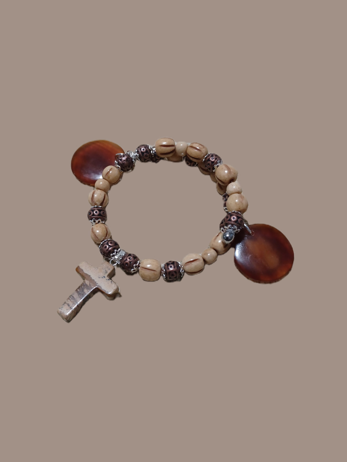Bone Bracelet - Gemstone Cross Charm