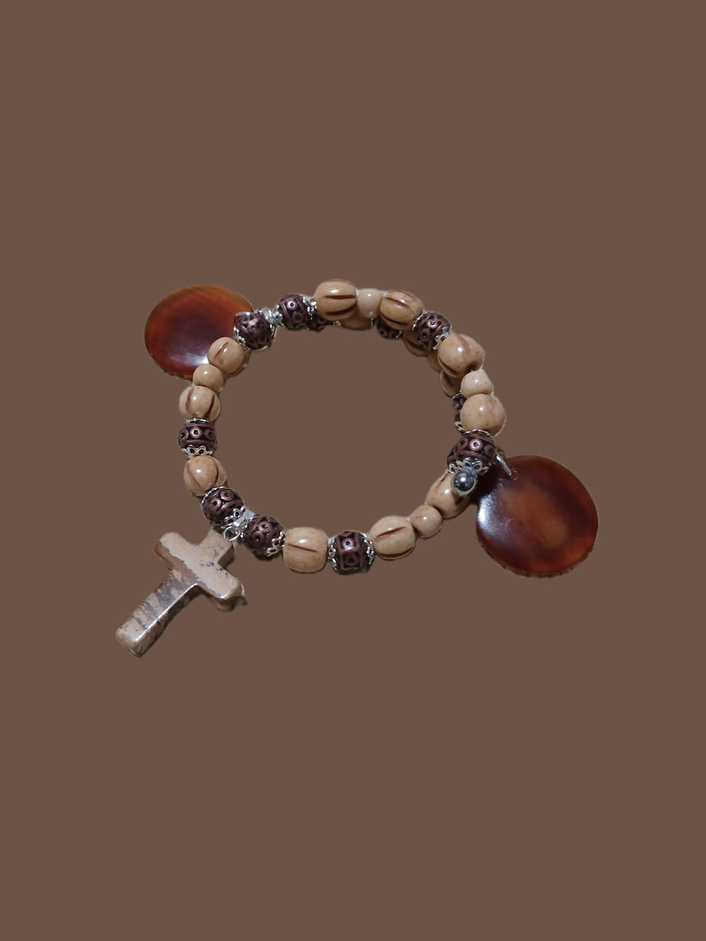 Bone Bracelet - Gemstone Cross Charm