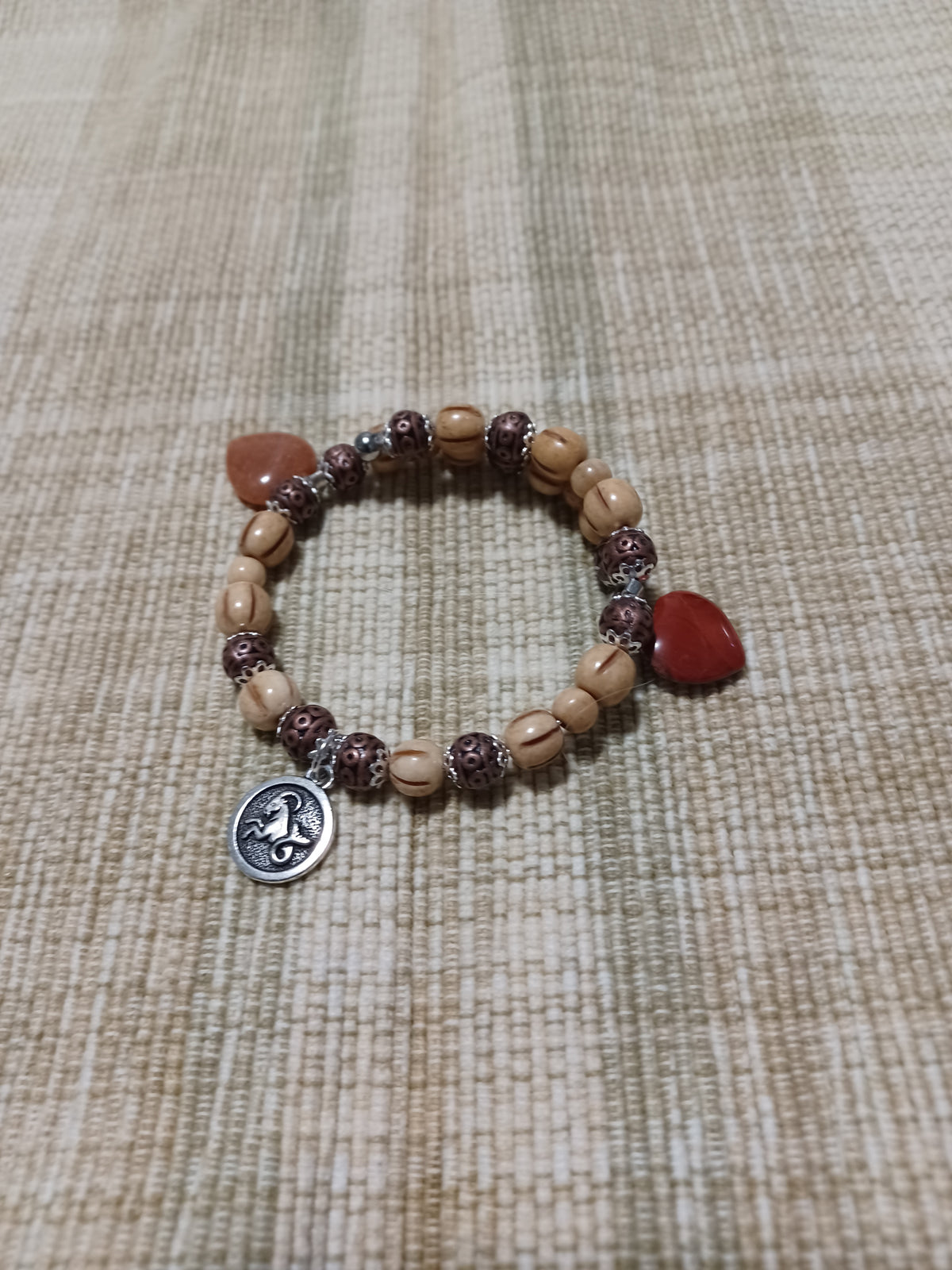 Bone Bracelet - Capricorn Zodiac & Heart Charms