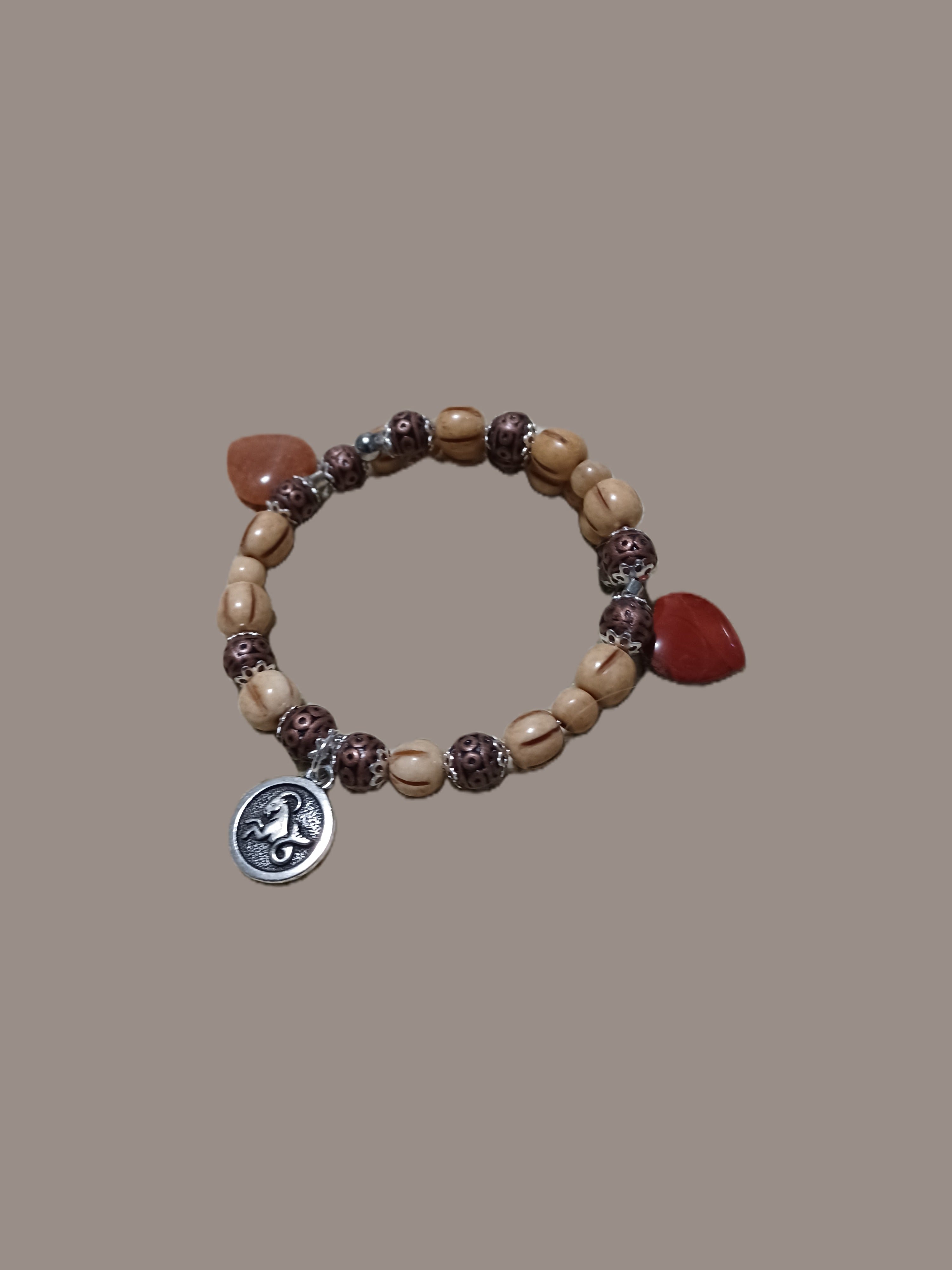 Bone Bracelet - Capricorn Zodiac & Heart Charms