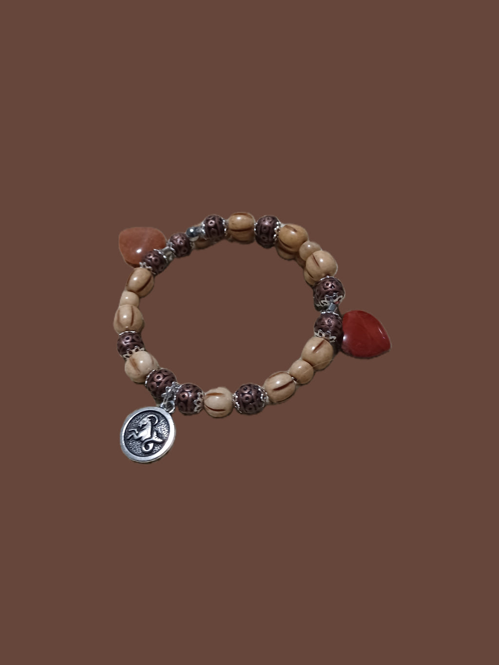 Bone Bracelet - Capricorn Zodiac & Heart Charms