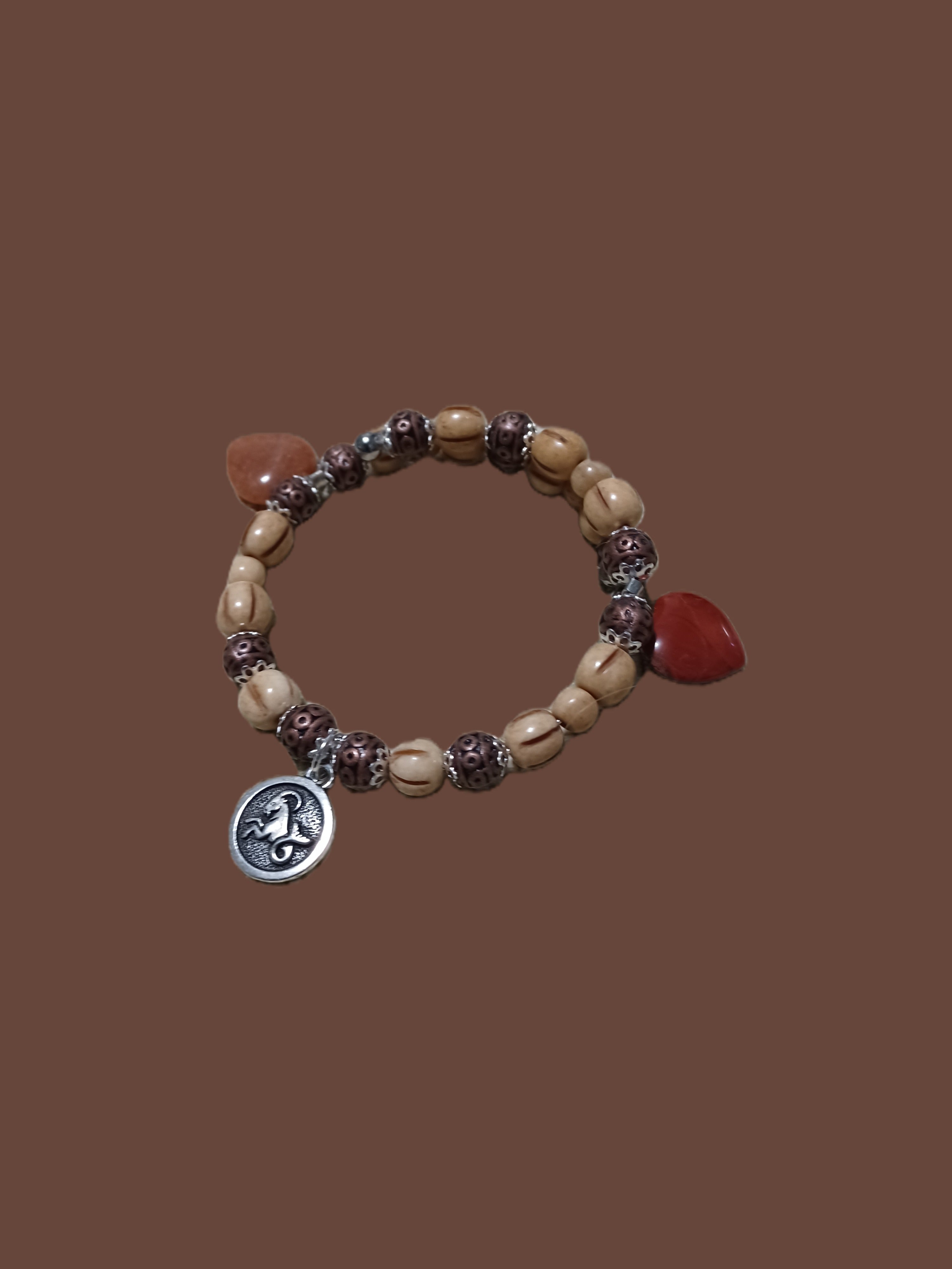Bone Bracelet - Capricorn Zodiac & Heart Charms