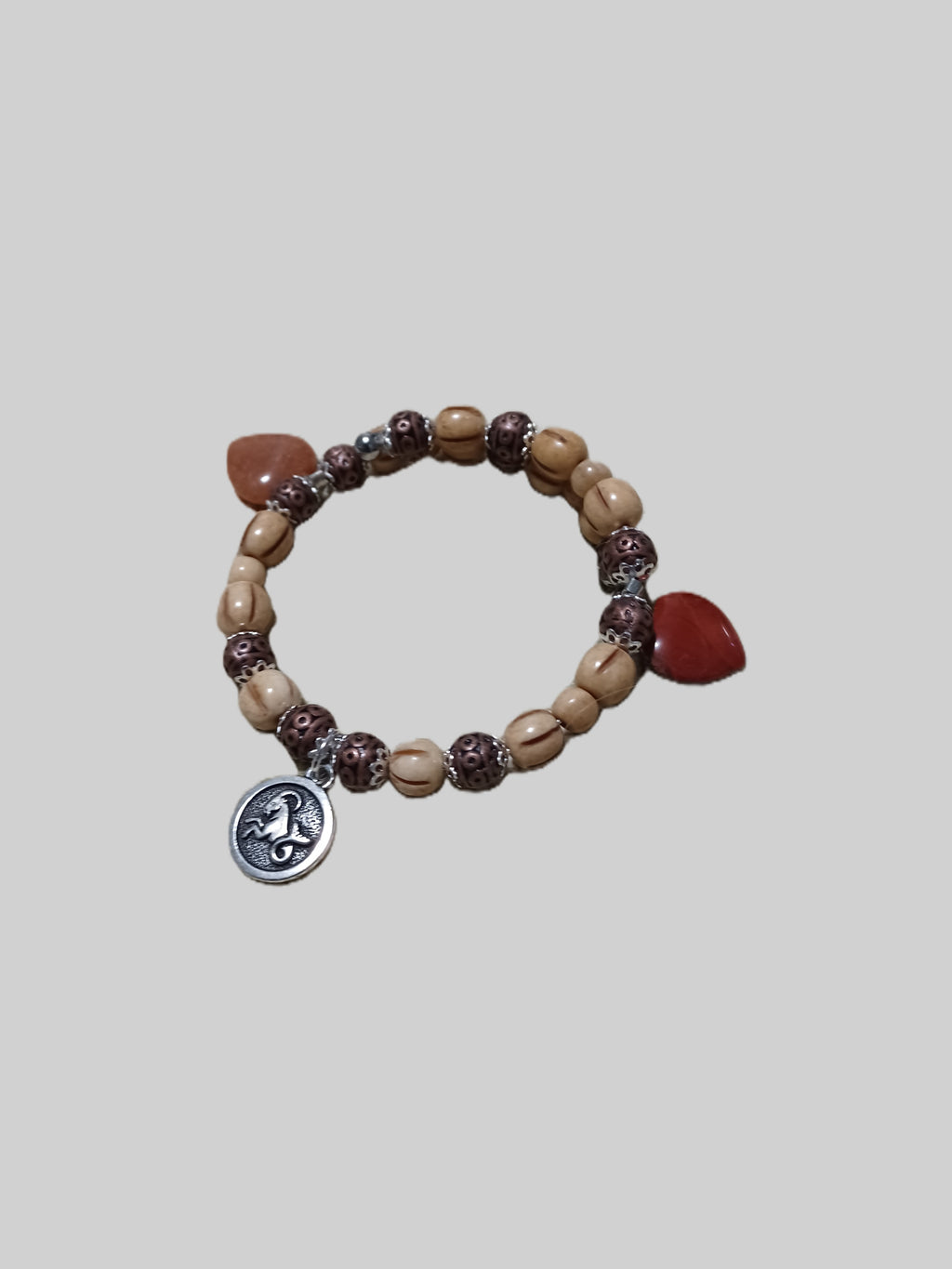 Bone Bracelet - Capricorn Zodiac & Heart Charms