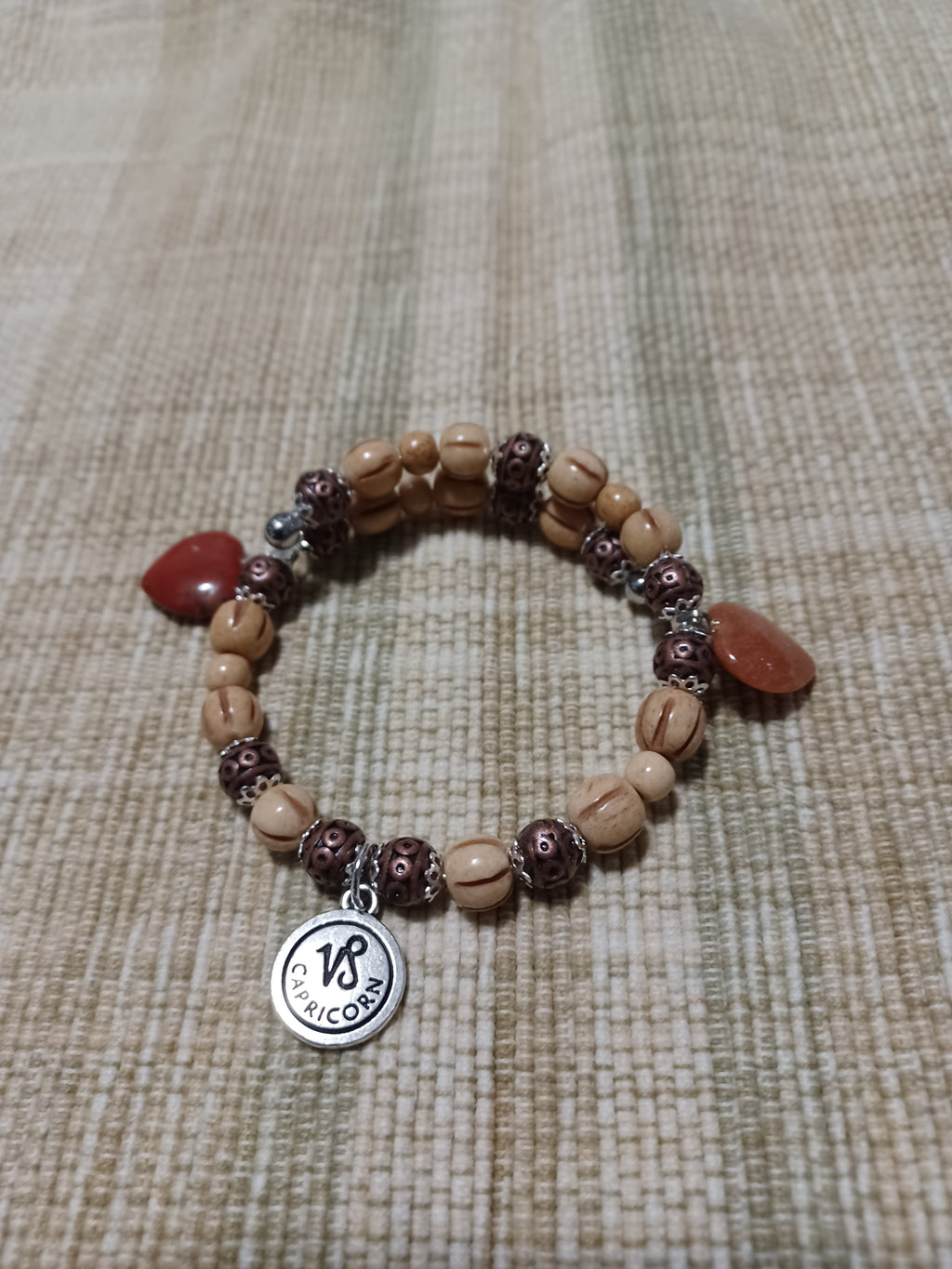 Bone Bracelet - Capricorn Zodiac & Heart Charms