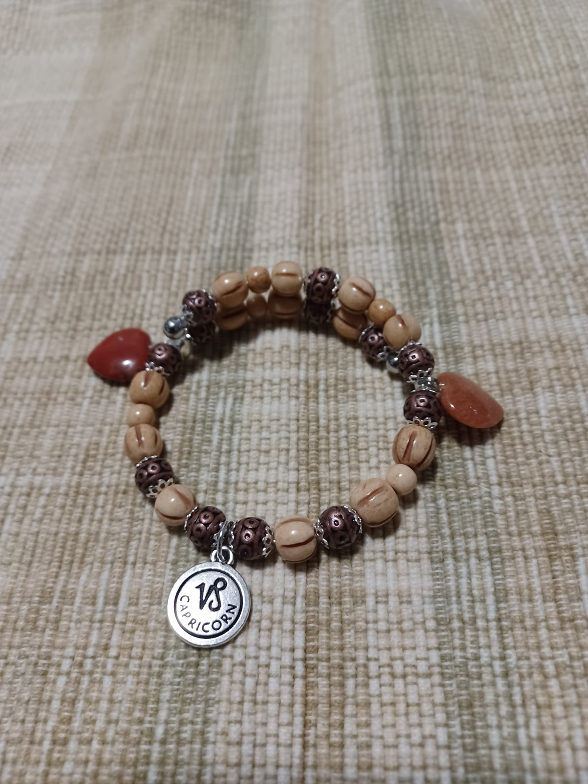Bone Bracelet - Capricorn Zodiac & Heart Charms