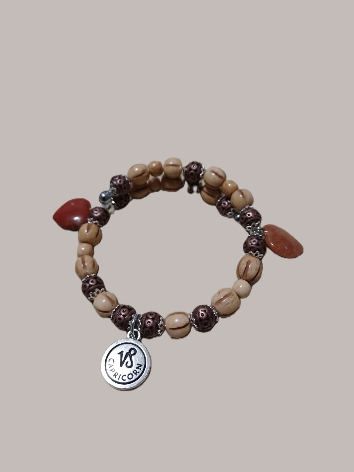 Bone Bracelet - Capricorn Zodiac & Heart Charms