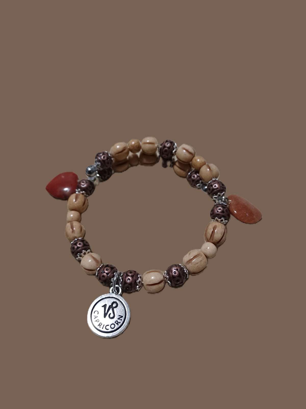 Bone Bracelet - Capricorn Zodiac & Heart Charms