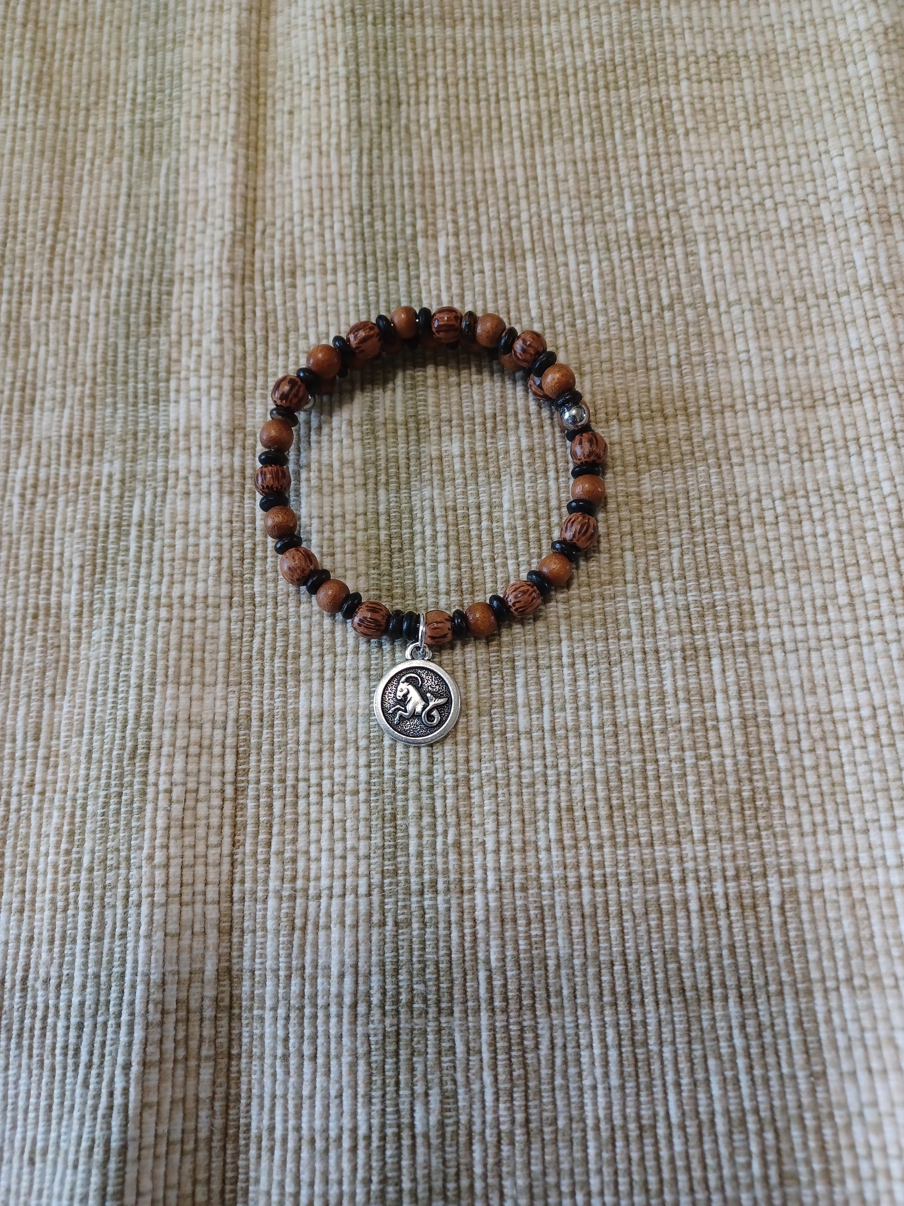 Wood Beaded Bracelet - Capricorn Zodiac Charm