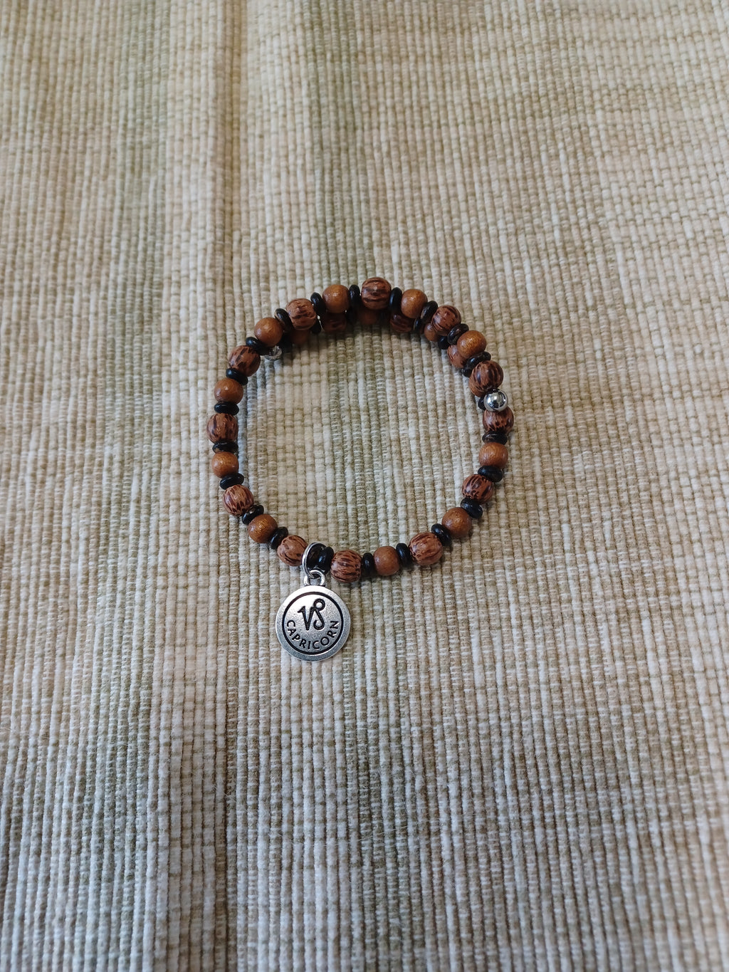 Wood Beaded Bracelet - Capricorn Zodiac Charm
