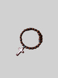 Wood Beaded Bracelet - Gemstone Cross