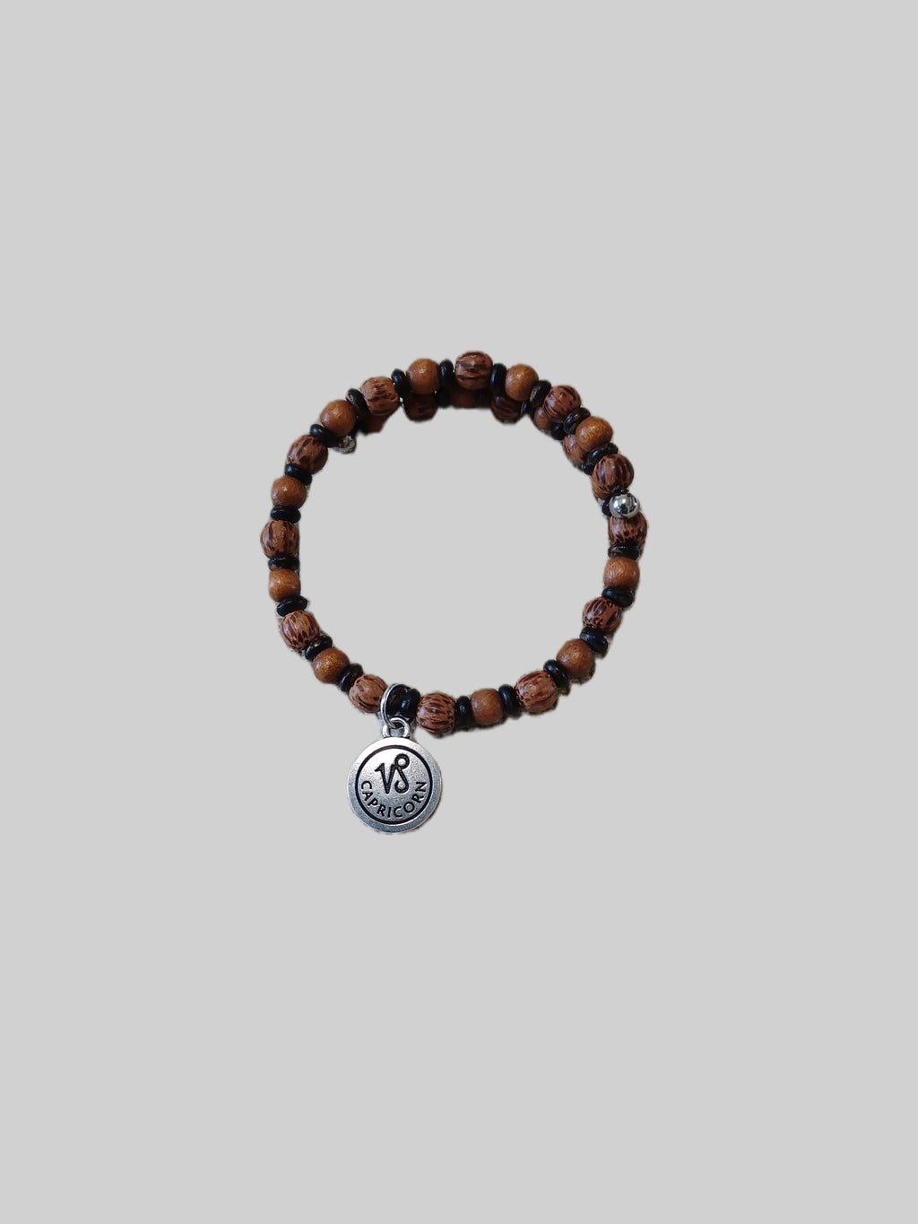 Wood Beaded Bracelet - Capricorn Zodiac Charm