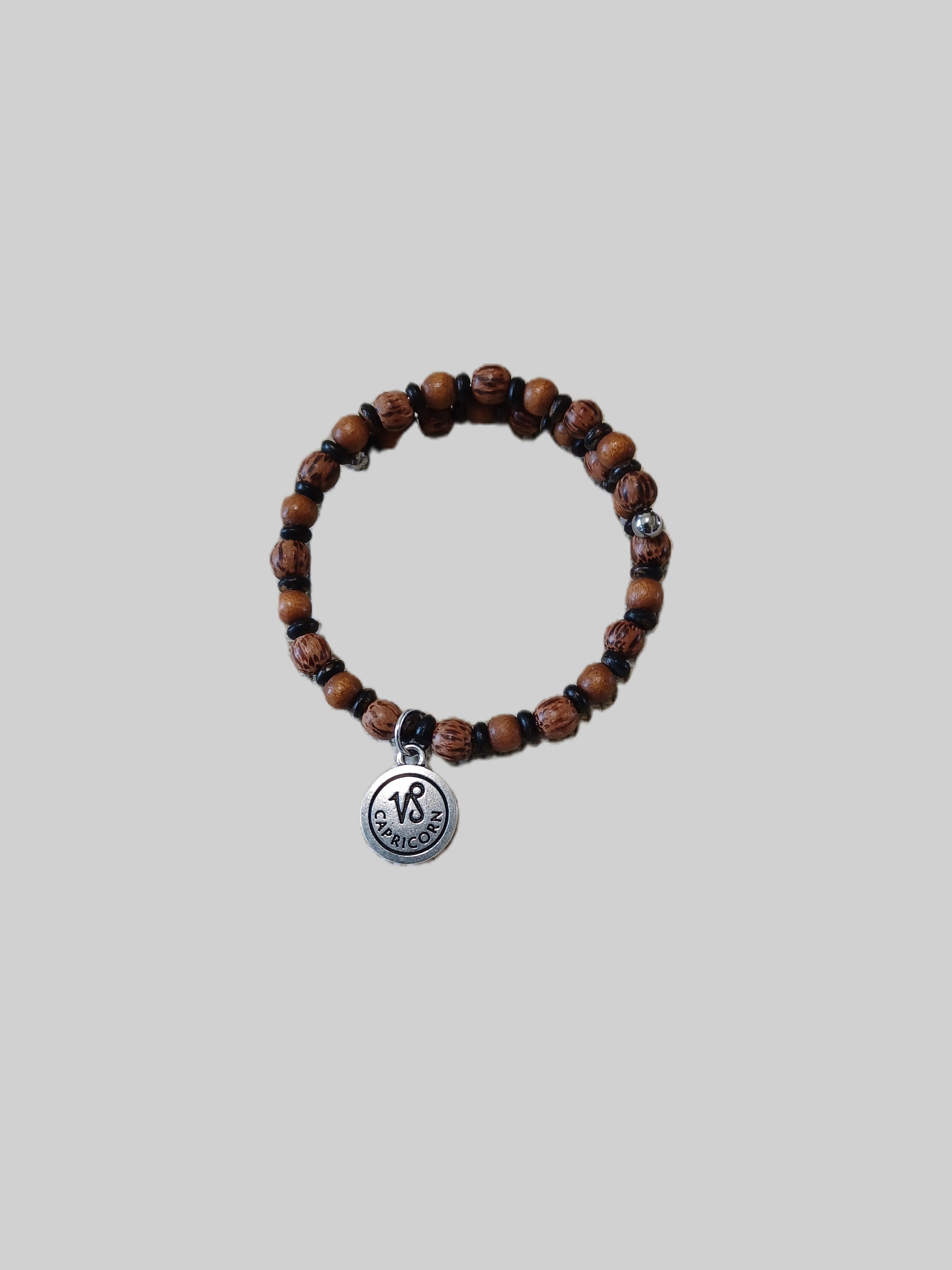 Wood Beaded Bracelet - Capricorn Zodiac Charm