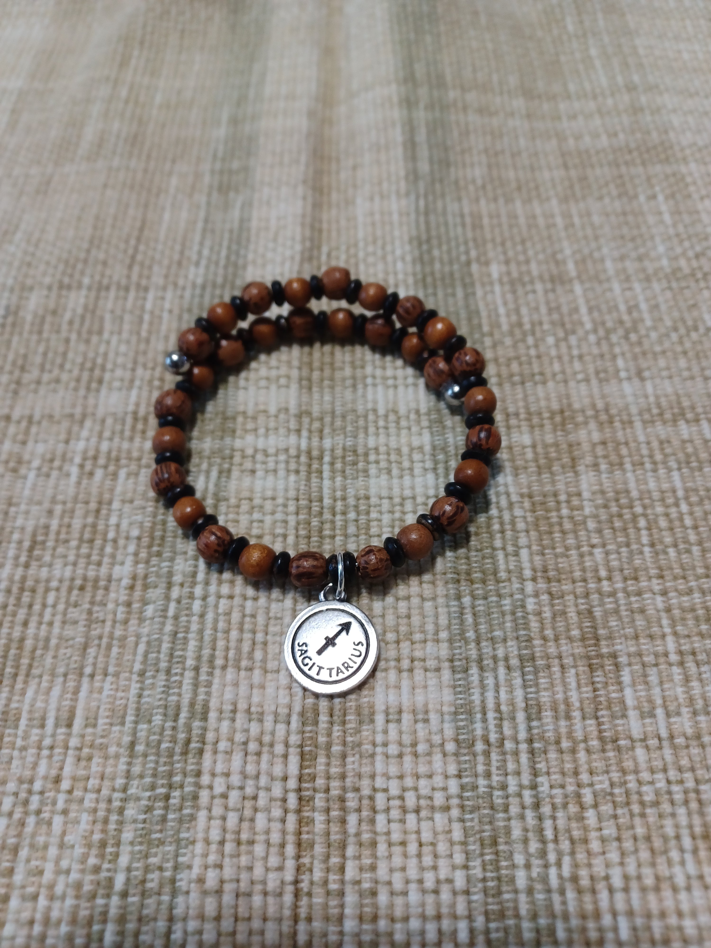 Wood Beaded Bracelet - Sagittarius Zodiac Charm