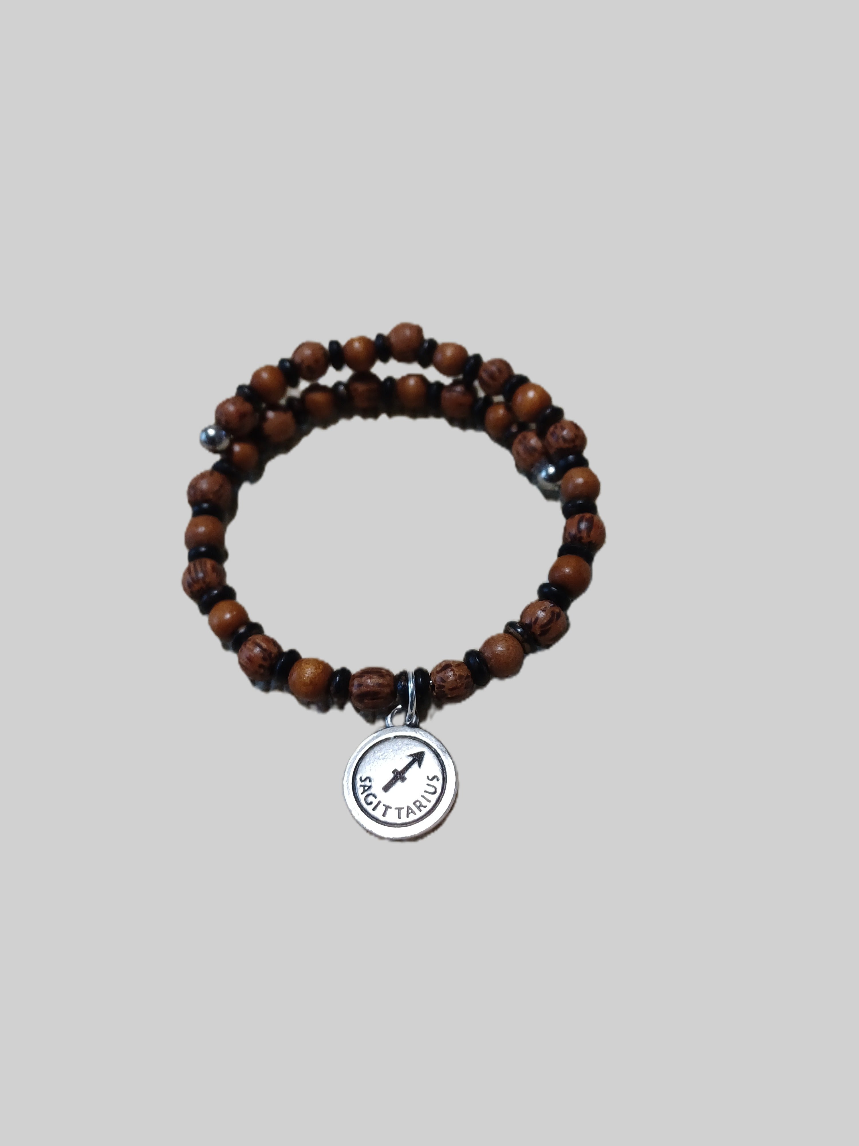 Wood Beaded Bracelet - Sagittarius Zodiac Charm
