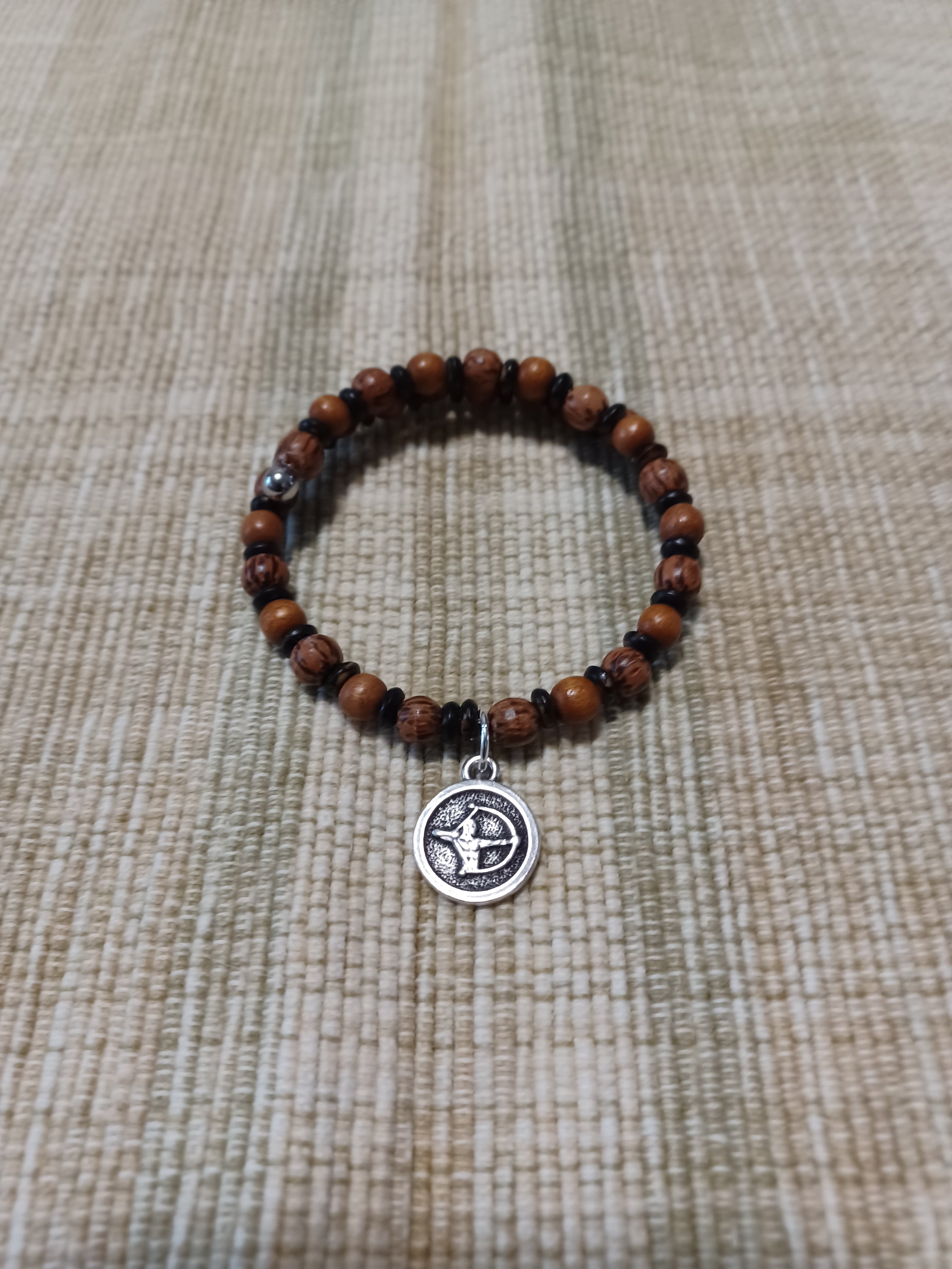 Wood Beaded Bracelet - Sagittarius Zodiac Charm