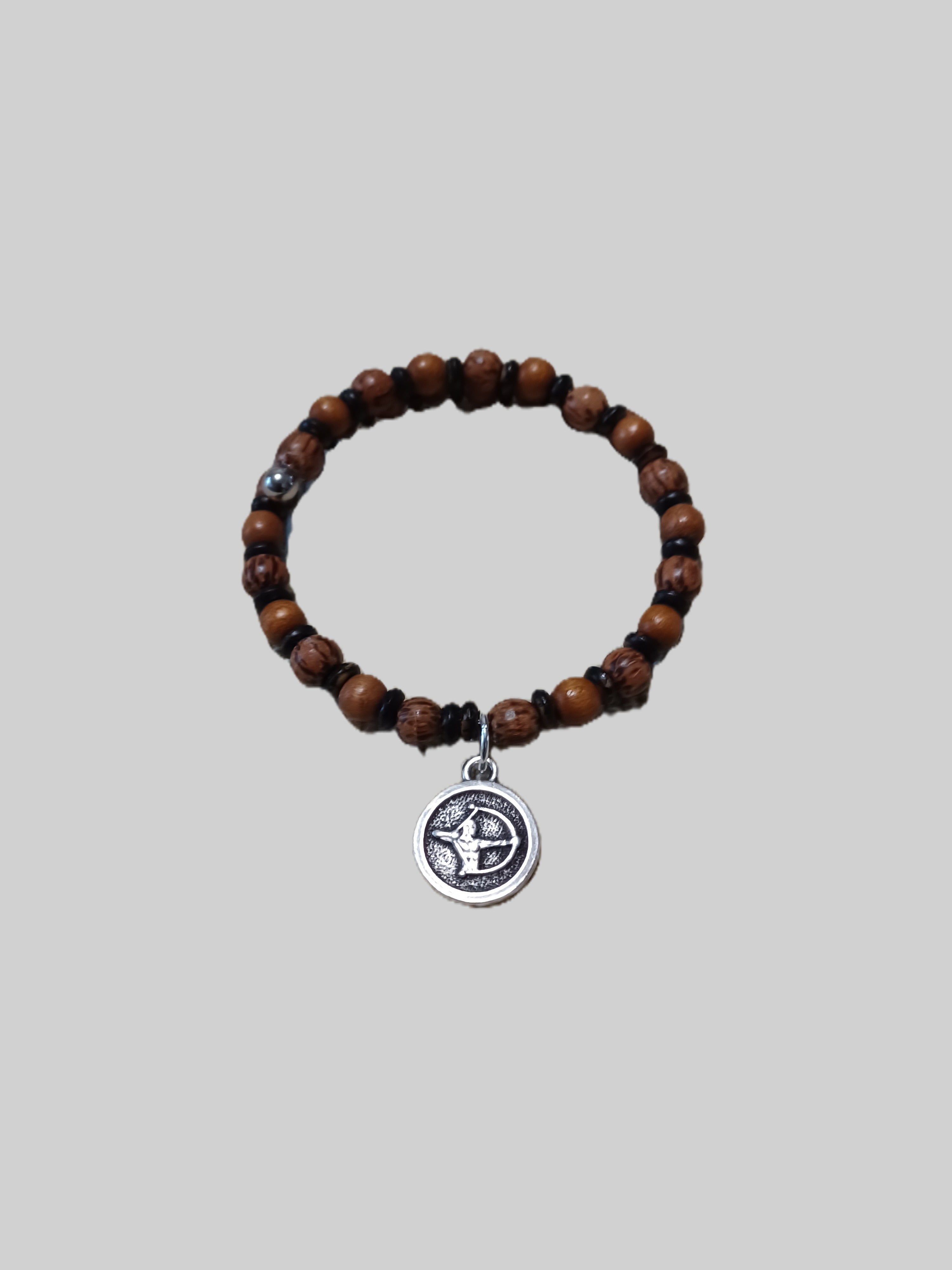 Wood Beaded Bracelet - Sagittarius Zodiac Charm